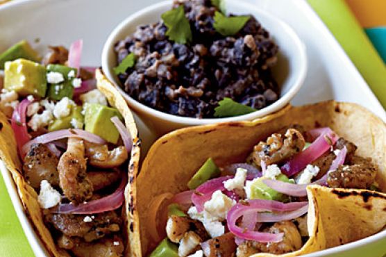 Chicken Carne Asada Tacos with Pickled Onions