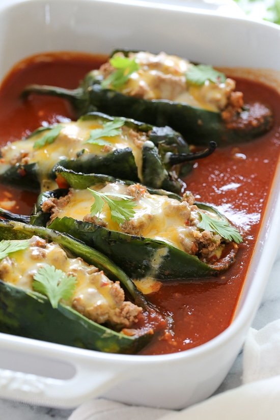 Turkey Enchilada Stuffed Poblanos Rellenos